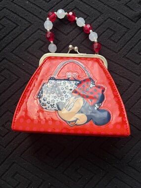 Disney Red Minnie Mouse Patent Wristlet with Beaded Handle
